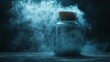 © cac_tus - Glass jar with cork lid amidst misty smoke, eerie atmosphere. Mystery concept