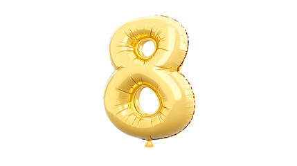 Poster - A detailed three dimensional golden foil balloon shaped as the number 8 floating in an isolated space with a transparent background