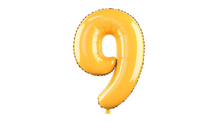 Fototapete - A 3D rendering of a golden metallic number 9 foil balloon with a polished reflective surface and a soft glowing shadow effect