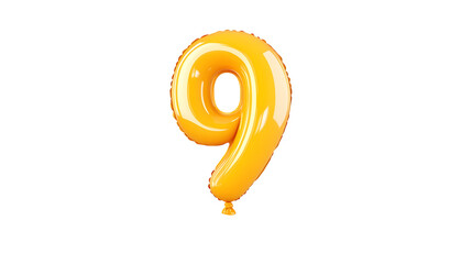 Leinwandbilder - A golden foil balloon in the shape of the number 9 floating against a clean white background with soft highlights and a reflective surface