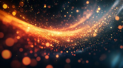 Wall Mural - Glowing orange and gold particles sweeping against dark background, abstract light flow