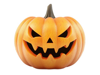 Wall Mural - A single orange jack o lantern with a menacing face on Isolated on white transparent background