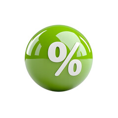 Fototapete - A highly reflective glossy green sphere with a bold white percent symbol designed as a modern promotional discount icon or sticker