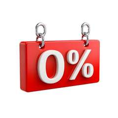 Fototapete - Close up of a bright red rectangular discount label with a clean white 0 symbol featuring a reflective surface curved edges and soft shadows for a visually appealing promotional design