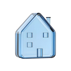 Fototapete - A sleek and translucent 3D rendering of a futuristic blue crystal house building icon with a minimalist geometric design in a glass morphism style isolated on a white background