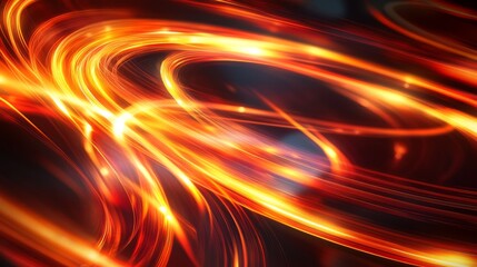 Leinwandbilder - Dynamic swirling orange and yellow light trails on dark background. Energy concept