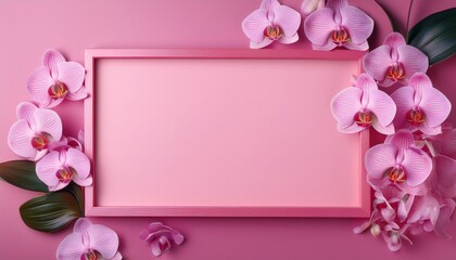 Wall Mural - bright pink mock-up frame with orchid flowers- 72470