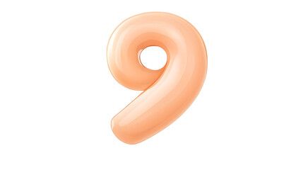 Fototapete - A floating metallic pink foil balloon in the shape of the number 9 with a smooth highly reflective surface and a 3D effect