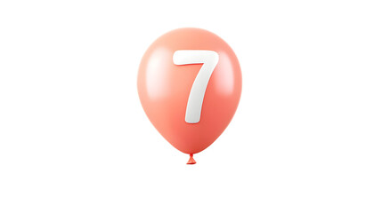 Fototapete - A 3D rendering of a smooth glossy red number 7 foil balloon floating against a clean transparent backdrop with a soft shadow effect