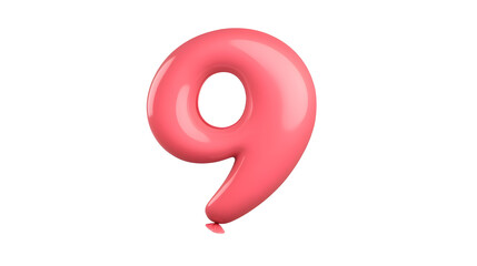Fototapete - A glossy three dimensional metallic red number 9 foil balloon floating effortlessly in a clean transparent studio environment with reflections and smooth lighting