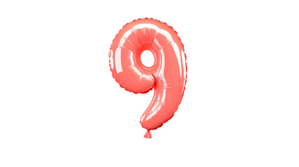 Fototapete - A glossy three dimensional metallic red number 9 foil balloon floating in a minimalist studio setting with smooth lighting and reflections