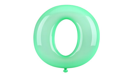 Fototapete - A vibrant glossy green metallic balloon in the shape of the number 0 floating independently with a reflective surface and soft highlights and shadows for a 3D effect
