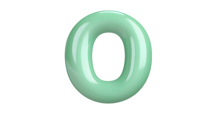 Fototapete - A glossy three dimensional metallic green number 0 foil balloon floating in mid air with reflections and smooth lighting on a transparent background