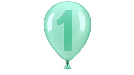 Fototapete - A floating metallic green foil balloon in the shape of the number 1 with a glossy reflective surface and a lightweight inflated appearance against a transparent background