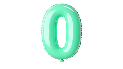 Fototapete - A metallic green number 0 foil balloon with a glossy three dimensional appearance floating in midair with reflections and smooth lighting against a transparent background