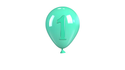 Fototapete - A 3D rendering of a vibrant green number 1 foil balloon with a smooth polished surface and highlights appearing to float effortlessly against a transparent background