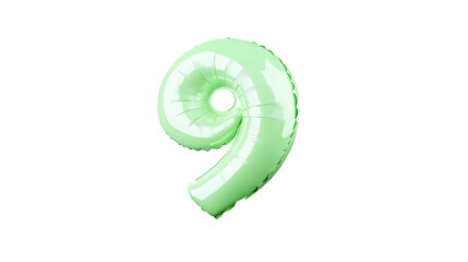 Fototapete - A metallic green number 9 foil balloon floating effortlessly in a minimalist contemporary setting with smooth lighting and reflections