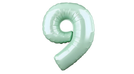 Fototapete - A vibrant green foil balloon in the shape of the number 9 featuring a highly reflective metallic finish and a smooth seamless surface that creates a clean elegant look