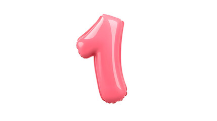 Fototapete - A vibrant and glossy pink foil balloon in the shape of the number 1 floating independently with a reflective metallic surface  The soft lighting creates highlights and shadows