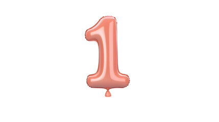 Fototapete - A vibrant and glossy metallic pink number 1 foil balloon floating effortlessly in a simple minimalist studio setting with smooth lighting and reflections