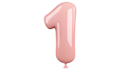 Fototapete - A floating shiny pink foil balloon in the shape of the number 1 with a smooth reflective surface and a 3D appearance