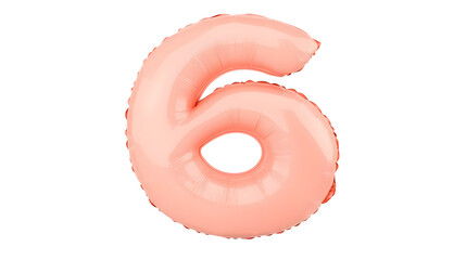Fototapete - A floating reflective metallic pink foil balloon in the shape of the number 6 with a smooth glossy finish and soft lighting effects