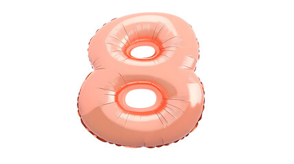 Fototapete - A vibrant inflated pink foil balloon in the shape of the number 8 suspended against a transparent background with soft highlights and shadows creating a 3D effect