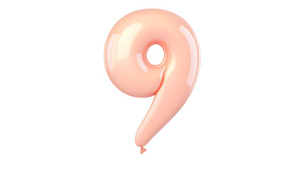 Fototapete - A vibrant shiny pink foil balloon shaped like the number 9 floating independently against a clean transparent background creating a 3D effect with soft highlights and shadows