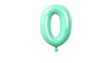 Poster - A mint green translucent balloon in the shape of the number 0 is floating gracefully on a clean transparent background creating a simple and elegant visual display