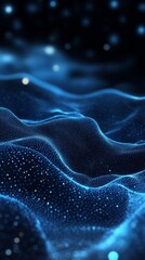 Aufkleber - Glowing blue digital particles forming waves in a dark background. Futuristic tech concept