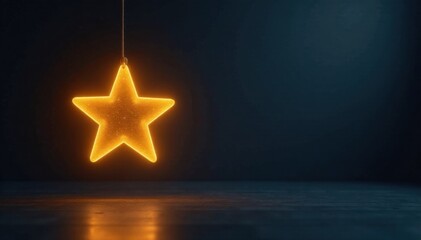 a single gold star light hangs in a dark environment with minimalistic shadows, ambient, glow, starl
