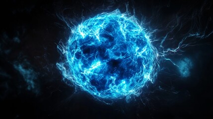 Wall Mural - Electric blue energy sphere radiating in darkness, abstract light and power concept