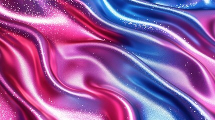 Leinwandbilder - Vibrant fabric waves in magenta and blue with sparkling texture flowing gracefully in a dynamic abstract display