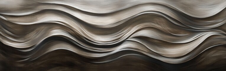 Poster - Soft pencil strokes create waves of muted amber and gray in an abstract art piece reflecting natural forms and fluidity