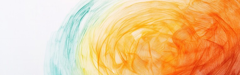 Aufkleber - Soft pencil strokes create a vibrant gradient circle blending orange, yellow, and green hues on a white canvas