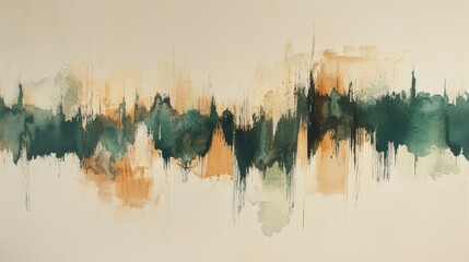 Poster - Earthy green and ochre watercolor strokes create an abstract landscape of nature's hues