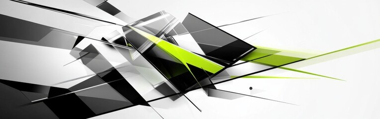 Poster - Modern geometric design in sharp black with vibrant lime accents and dynamic lines creating an abstract composition