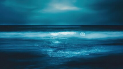 Aufkleber - Bokeh effect creates mesmerizing aqua and indigo patterns over the ocean at twilight