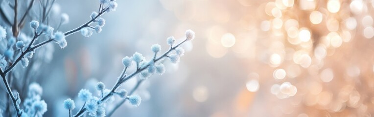 Aufkleber - Cool-toned gradient of icy blue to pale with frosty branches creating a serene winter ambiance