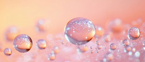Wall Mural - captivating macro shot of water droplets on a soft pink surface creating a mesmerizing bokeh effect 