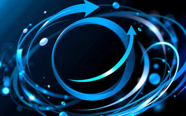 Wall Mural - dynamic blue swirls and circles with arrows create an abstract, energetic flow on a dark backdrop. t