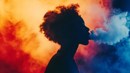 Wall Mural - a striking silhouette against vibrant smoke swirls creates a powerful visual. colors blend seamlessl