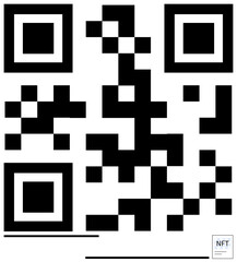 Black and white QR code pattern with a small NFT label embedded, reflecting digital assets, blockchain, and technology. Ideal for NFT, blockchain, tech, digital marketing, coding modern data flat