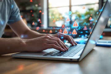 cybersecurity threat concept with hacker typing on laptop.