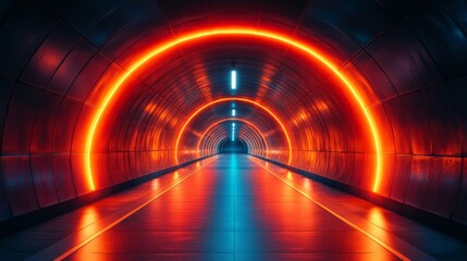 Aufkleber - Futuristic tunnel with vibrant neon lights, immersive perspective view. Sci-fi concept