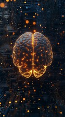 Poster - Futuristic glowing brain with circuit board background, artificial intelligence theme