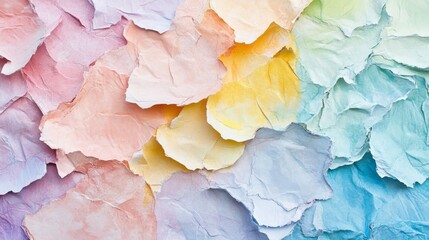 Poster - Pastel colored torn paper texture in soft rainbow hues, abstract art concept