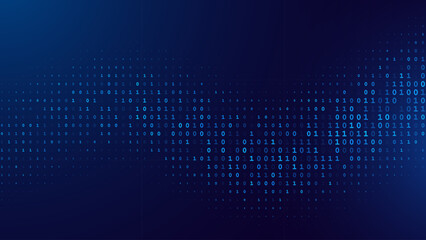 Big Data and Binary Code Technology Background. Abstract Blue Matrix of Digital Data, AI, Cybersecurity, and Blockchain Concepts. Futuristic Tech Code Flow Vector Illustration.
