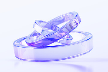 3d abstract glass circle shapes with motion effect render. Hologram transparent rings with iridescent purple pink gradient. Crystal circular lines, isolated art object for ui design. 3D illustration
