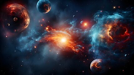 Wall Mural - stunning cosmic scene depicting the formation of stars amidst vibrant planets and distant stars in a